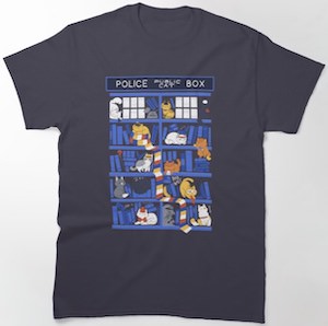 Doctor Who Tardis Cat Library T-Shirt