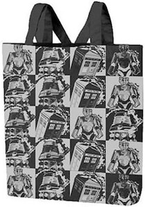 Dr. Who Dalek, Cybermen and Tardis tote bag