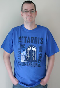 Doctor Who t-shirt with the tardis and relative time and space