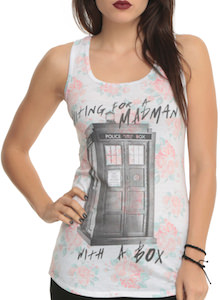 Doctor Who Floral Waiting For A Madman In A Box Tank Top