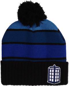 Blue Tardis Beanie Hat With Pompom