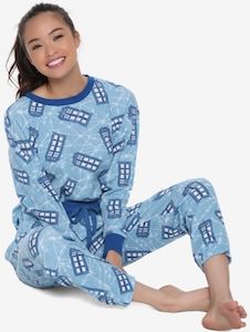 Dr. Who Women's Light Blue Tardis Pajama Set