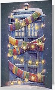 Tardis And The Scarf Christmas Card