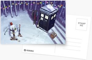 Tardis And Snowman Christmas Card